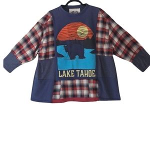 Lake Tahoe Kids Plaid Bear Shirt - Blue and Red